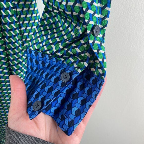 Boden NWT Kate Satin Green Geo Daze Long Sleeve Midi Shirt Dress Size 12 Office - Picture 9 of 16